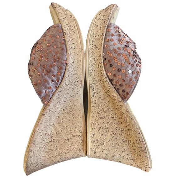 Y2K VTG. BROWN SEQUIN PLATFORM WEDGE HEELS SANDALS GROOVE SZ.‎ 8 - Picture 6 of 8